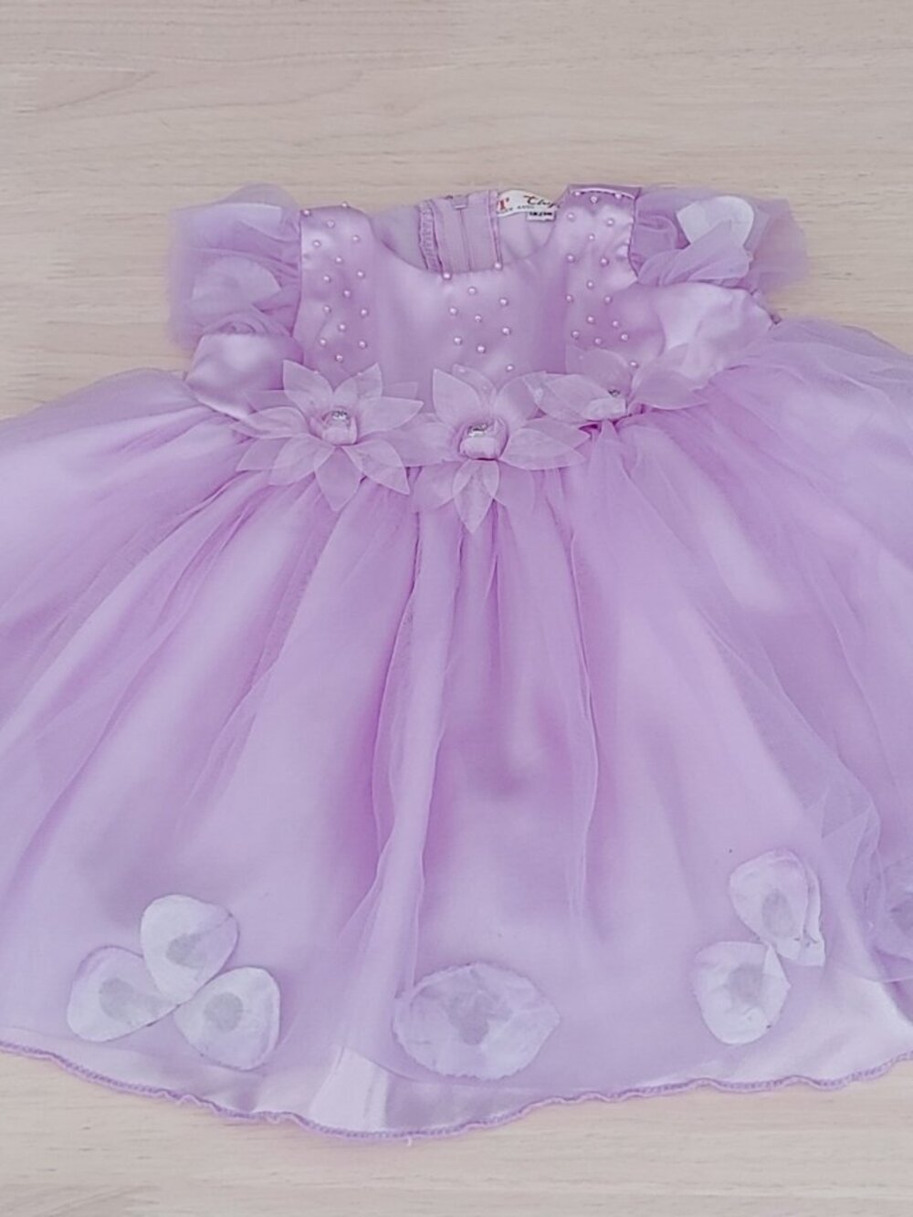 Vtg Thy Thy Toddler Dress Sz 12-18 M Mauve with Pearl Beads and Tulle Lined